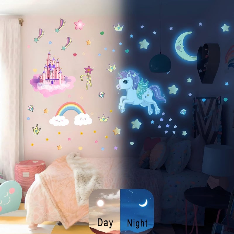 Robmoda Glow in The Dark Stars and Unicorn Wall Decals, Glowing Castle Moon and Rainbow Stickers, 174 pcs Luminous Ceiling Decor for Kids Bedroom, Decoration for Girls and Boys Room (Blue) - Image 4